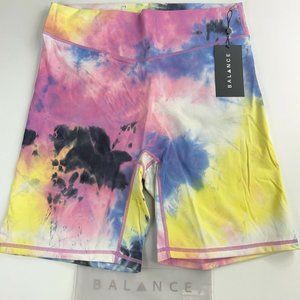 Balance Athletica The Cloud Rider Biker Short Logo Thunderstorm Tie Dye XL New